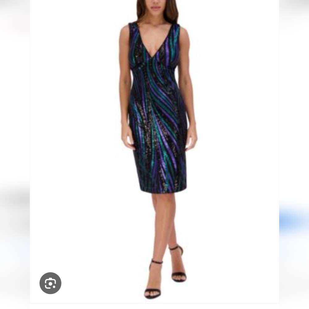 Siena NWT Women's Sequin Stripe V-Neck Sheath Dress SIze 2